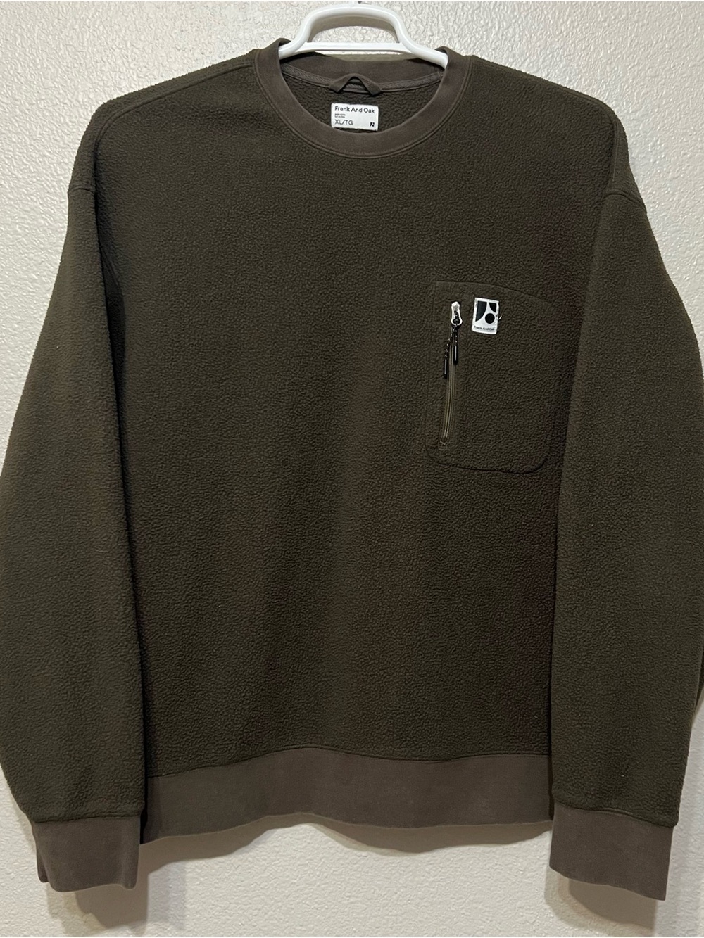 FRANK AND OAK Green Polar Explorer Fleece Crew Neck Pullover Sweater